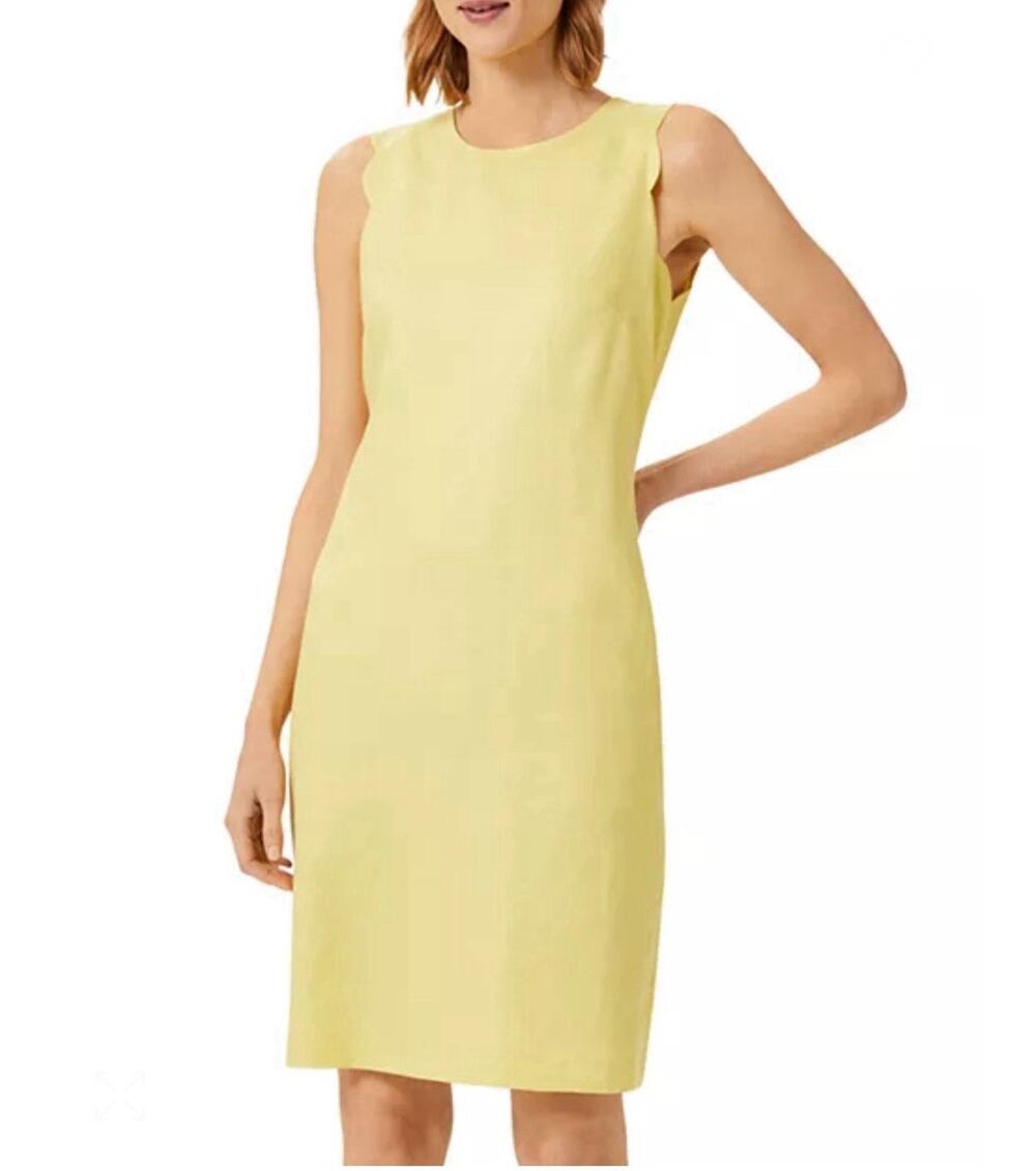 Hobbs London Kira Linen Sheath Sleeveless Yellow Dress Size 4 NWT